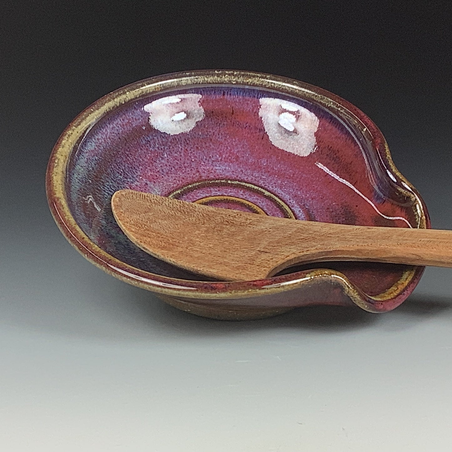 Handmade Ceramic Spoon Rest: Red Glaze, Spiral - item 3500
