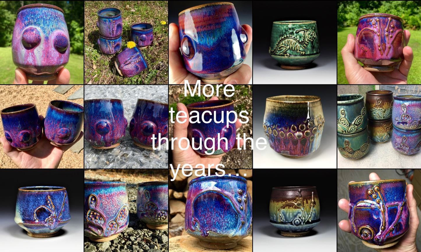 Handmade dinner sets ceramic pottery stoneware dinnerware artisan teacups set of two - Dark purple blue bump teacup - item 2114