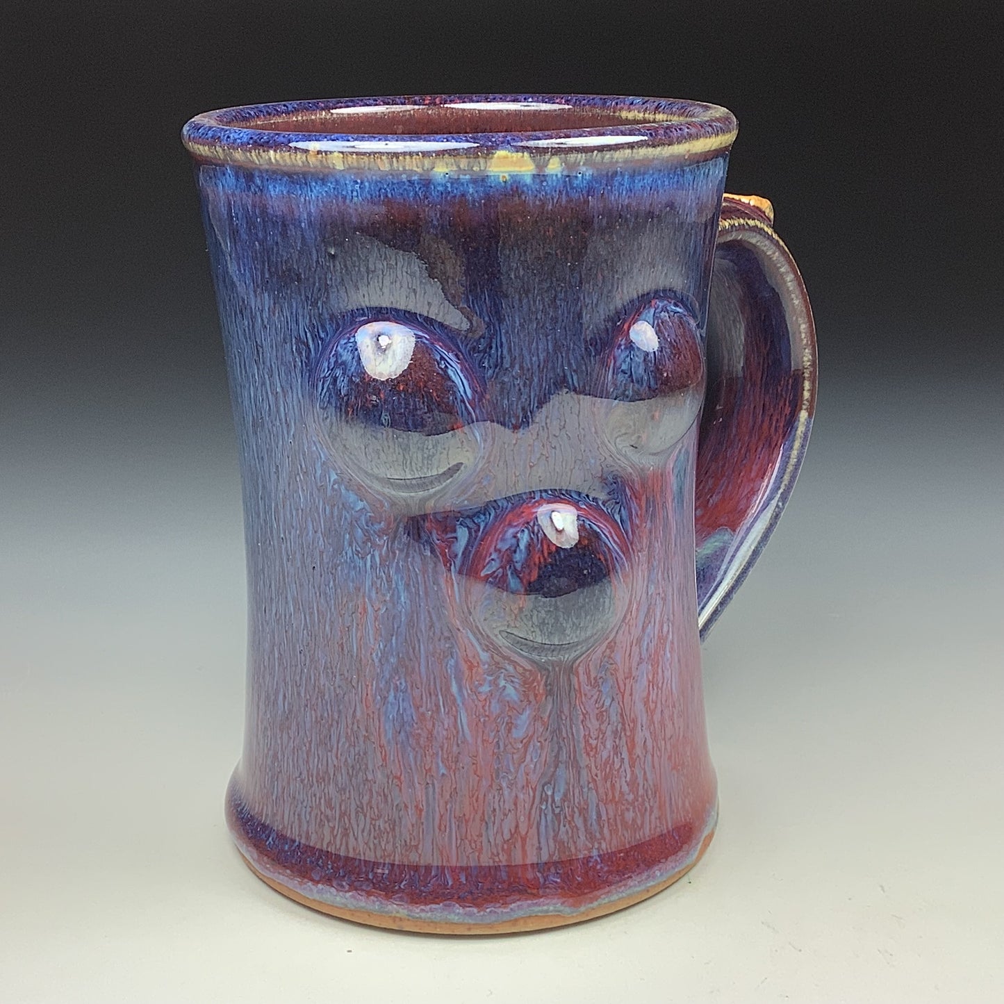 Handmade ceramic mugs stoneware coffee mugs pottery tea mugs stoneware drinkware - Purple red slip-dotted bump - item 3482