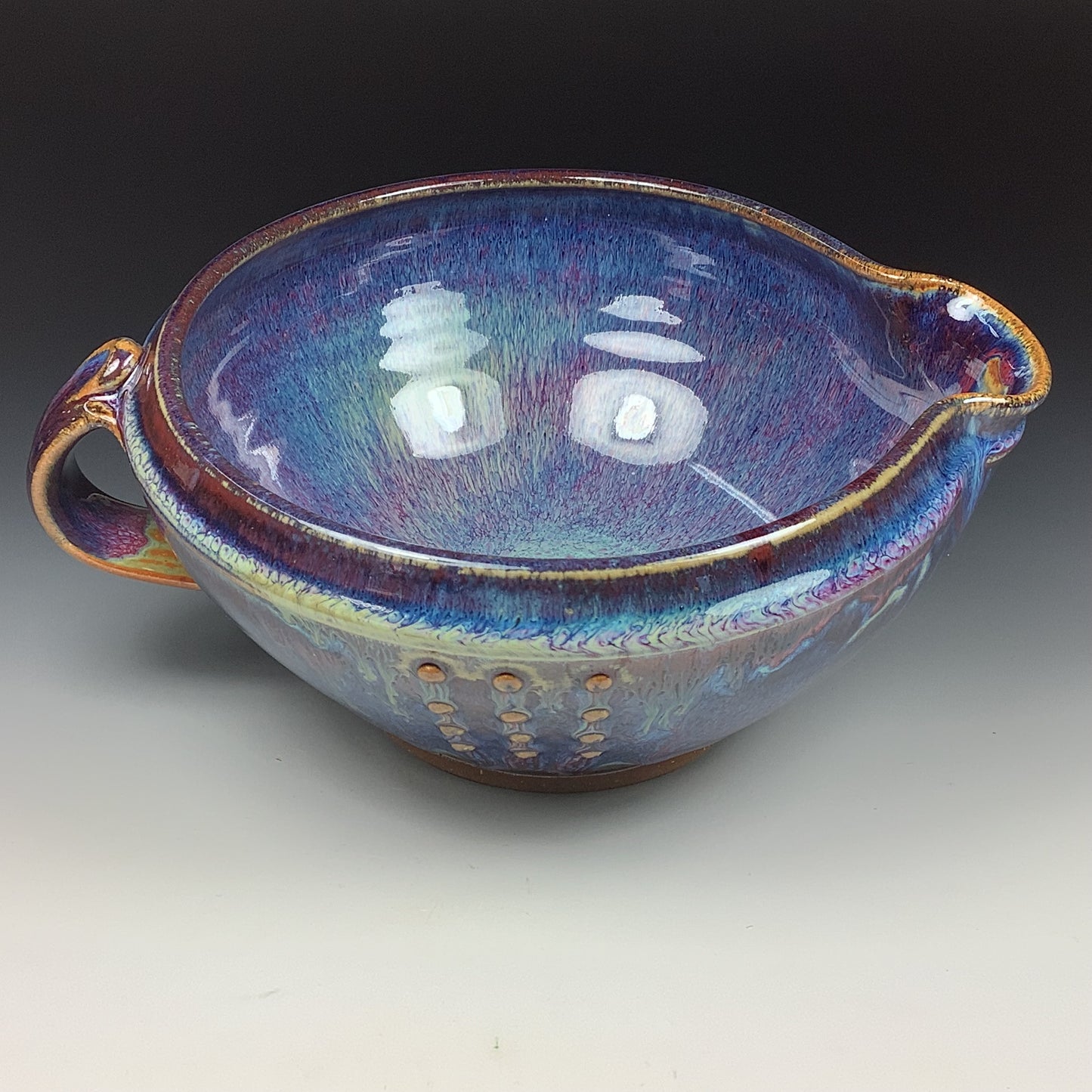 Handmade ceramic stoneware batter bowl - Purple blue slip-dotted - item 3547