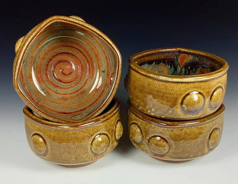 Handmade stoneware artisanal pottery bowls cereal handcrafted ceramic soup bowl dinnerware - Orange shino ash bump - item 1210