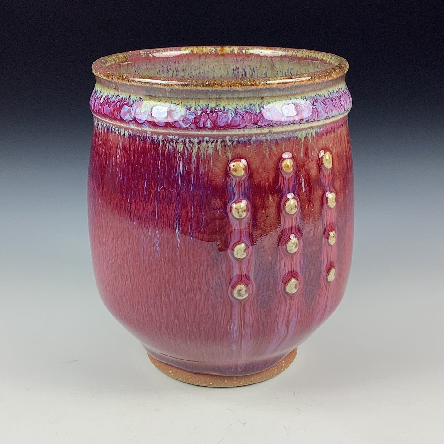 Artisan teacups luxury tea sets vintage ceramic teacups handmade stoneware pottery cup - Copper red slip dotted - item 3378