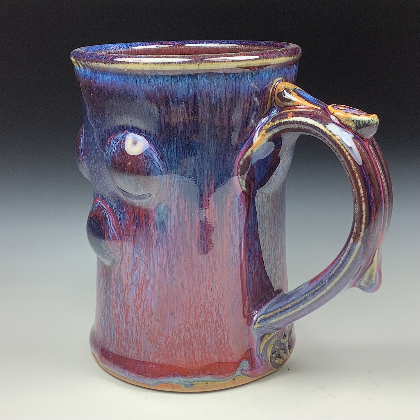Handmade ceramic mugs stoneware coffee mugs pottery tea mugs stoneware drinkware - Purple red slip-dotted bump - item 3482