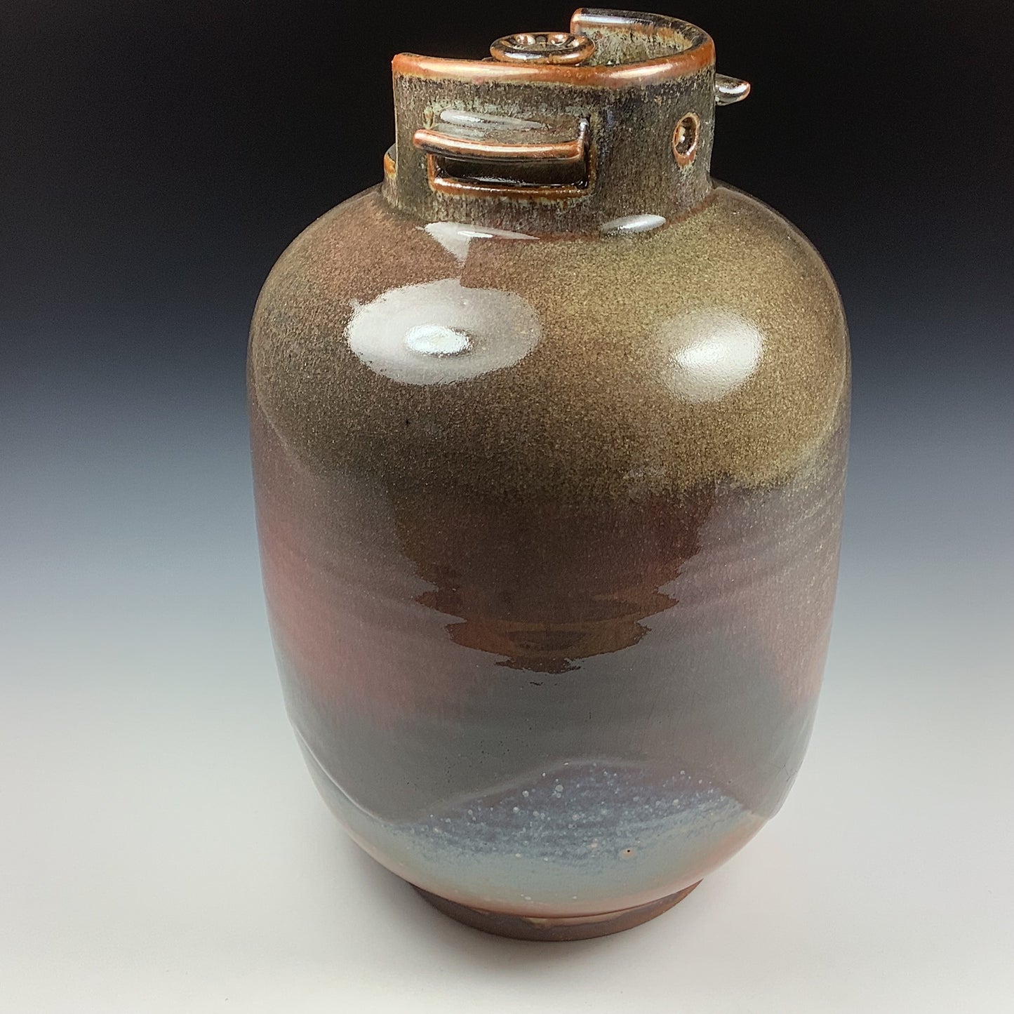 Handmade stoneware art abstract ceramic sculptures pottery decoration propane tank coin jar - Large orange shino- item 3579