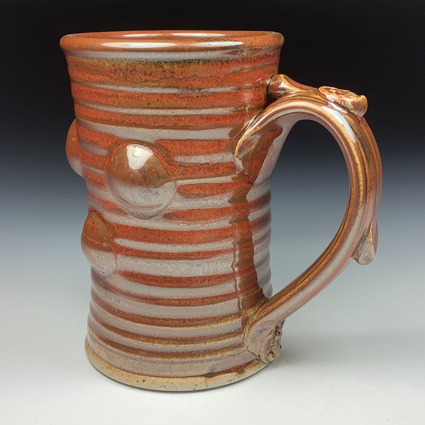 Handmade ceramic mugs stoneware coffee mugs pottery tea mugs stoneware drinkware - Iron red slip-dotted bump - item 3491