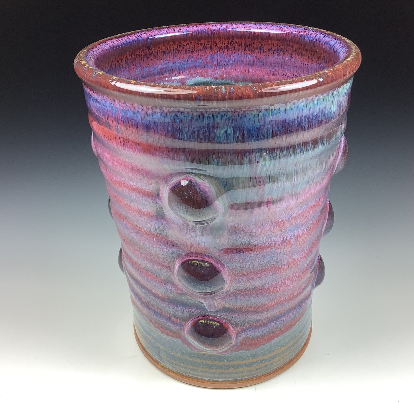 Handmade Stoneware Utensil Holder: IPurple Glaze Bump Pottery Vase - item 3570