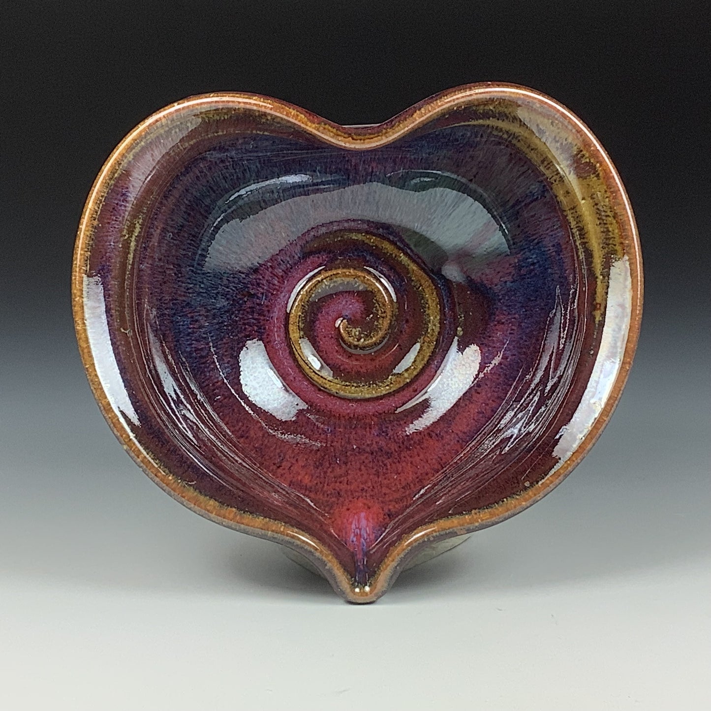 Handmade ceramic pottery bowl stoneware dinnerware heart-shaped bowl- Red purple heart love bowls dishes - item 3510