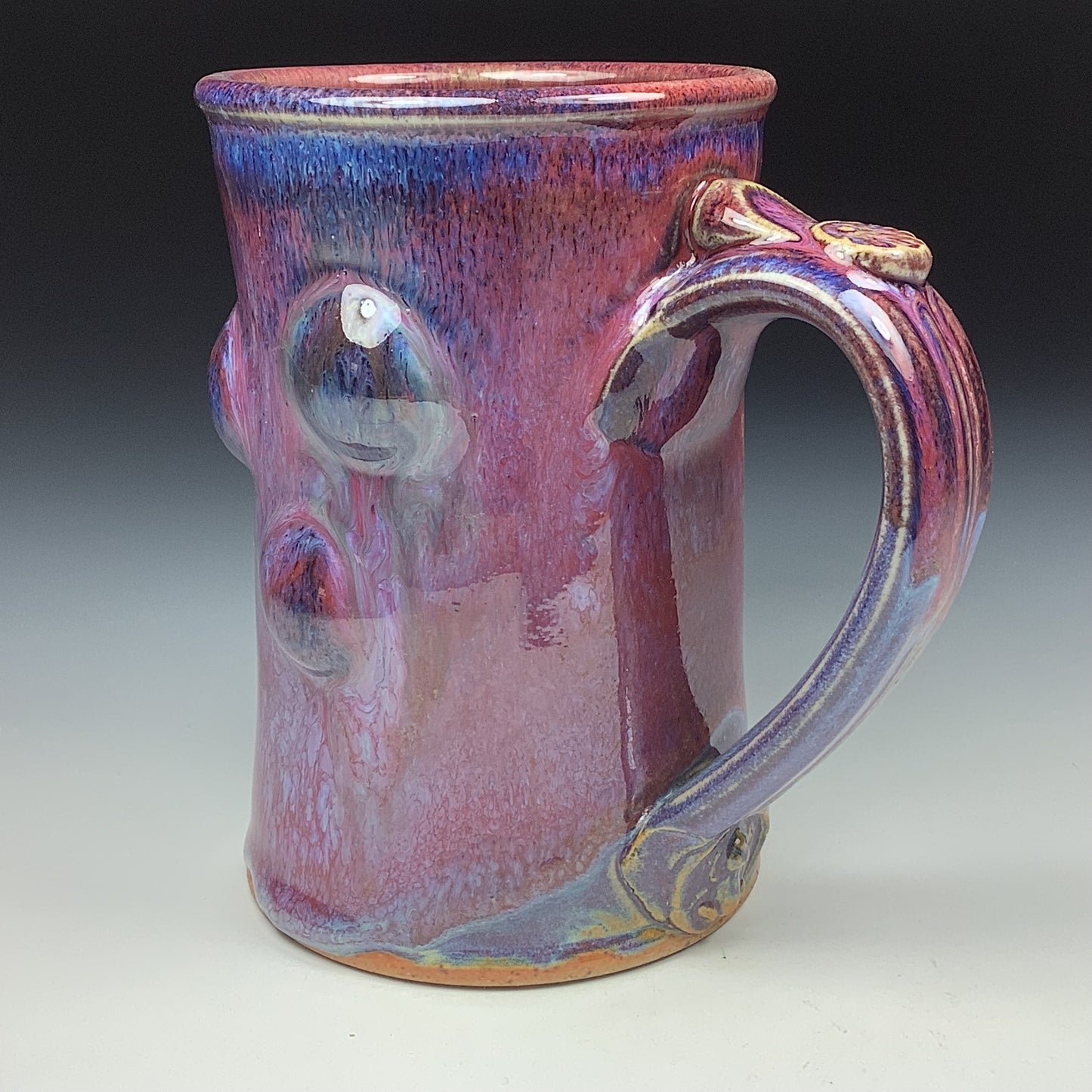 Handmade ceramic mugs stoneware coffee mugs pottery tea mugs stoneware drinkware - Purple slip-dotted bump - item 3475