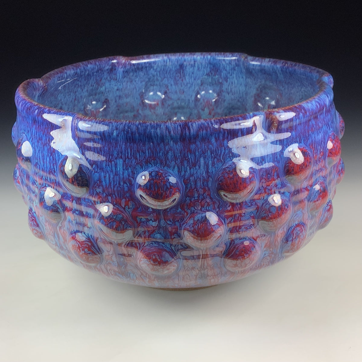 Handmade Ceramic Stoneware Pottery Serving Bowl or Centerpiece - Medium Red Purple Bump Glaze