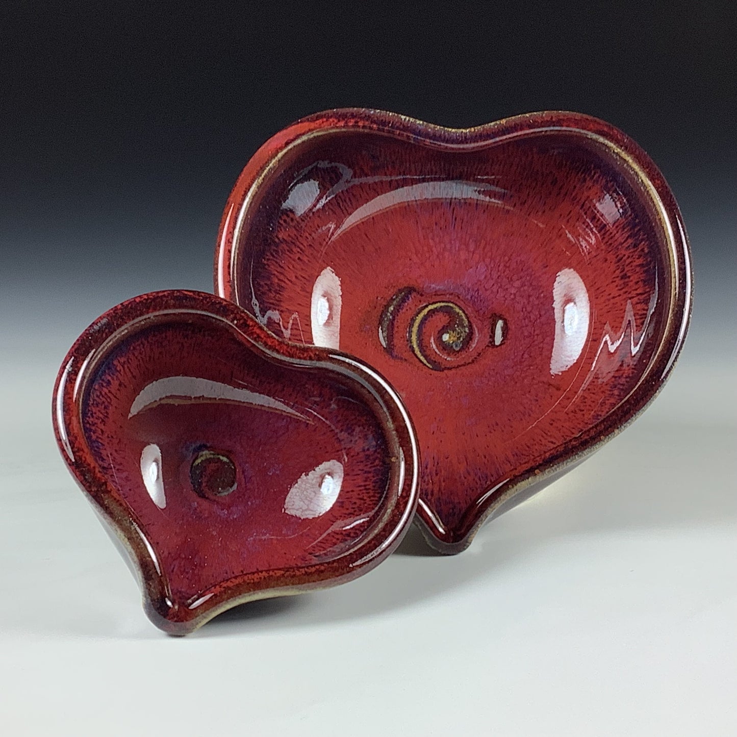 Handmade Ceramic Heart-Shaped Nesting Bowl Set of 2, Red Purple Glaze - Item 4024