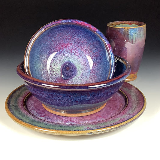 Handmade ceramic artisanal pottery dinnerware stoneware single plate setting - Purple item 3892
