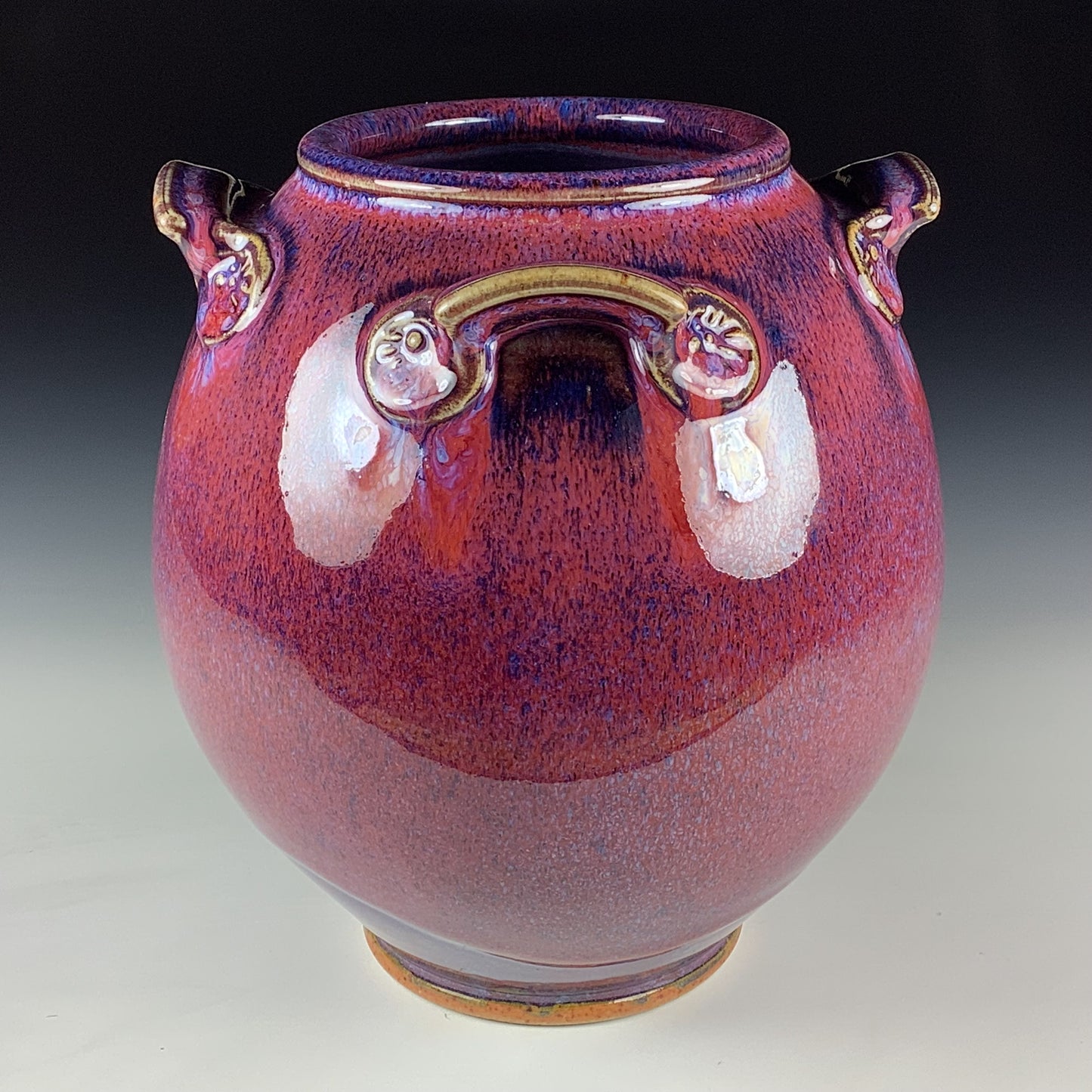 Handmade Stoneware Pottery Slip Trail Bamboo Purple Red Glaze Vase - Item 4095