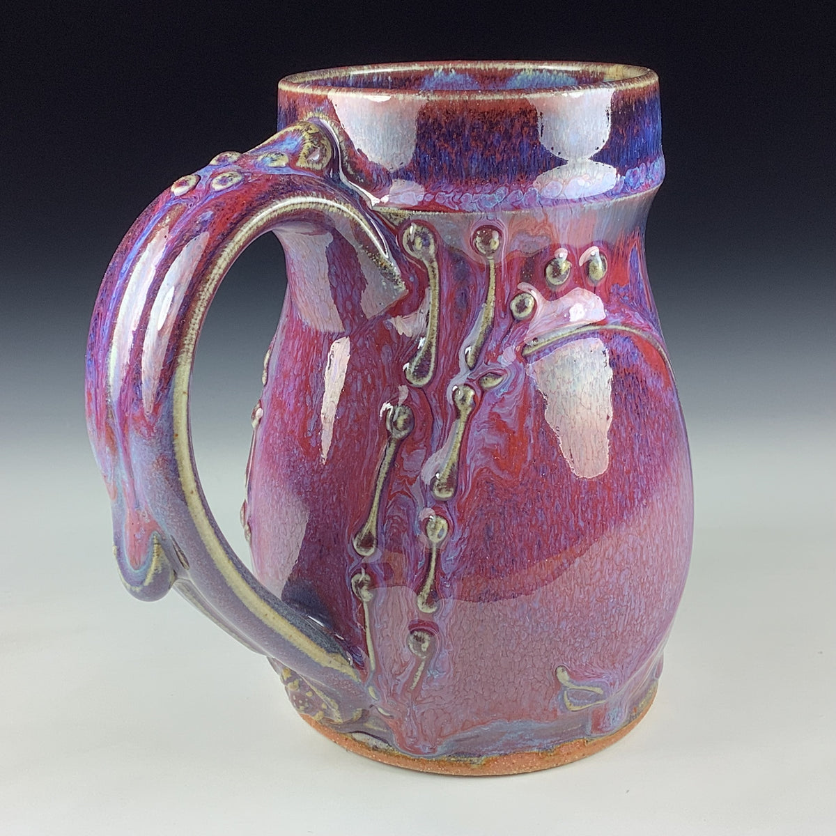 Handmade Ceramic Coffee Mug: Purple Red Bump Stoneware Pottery