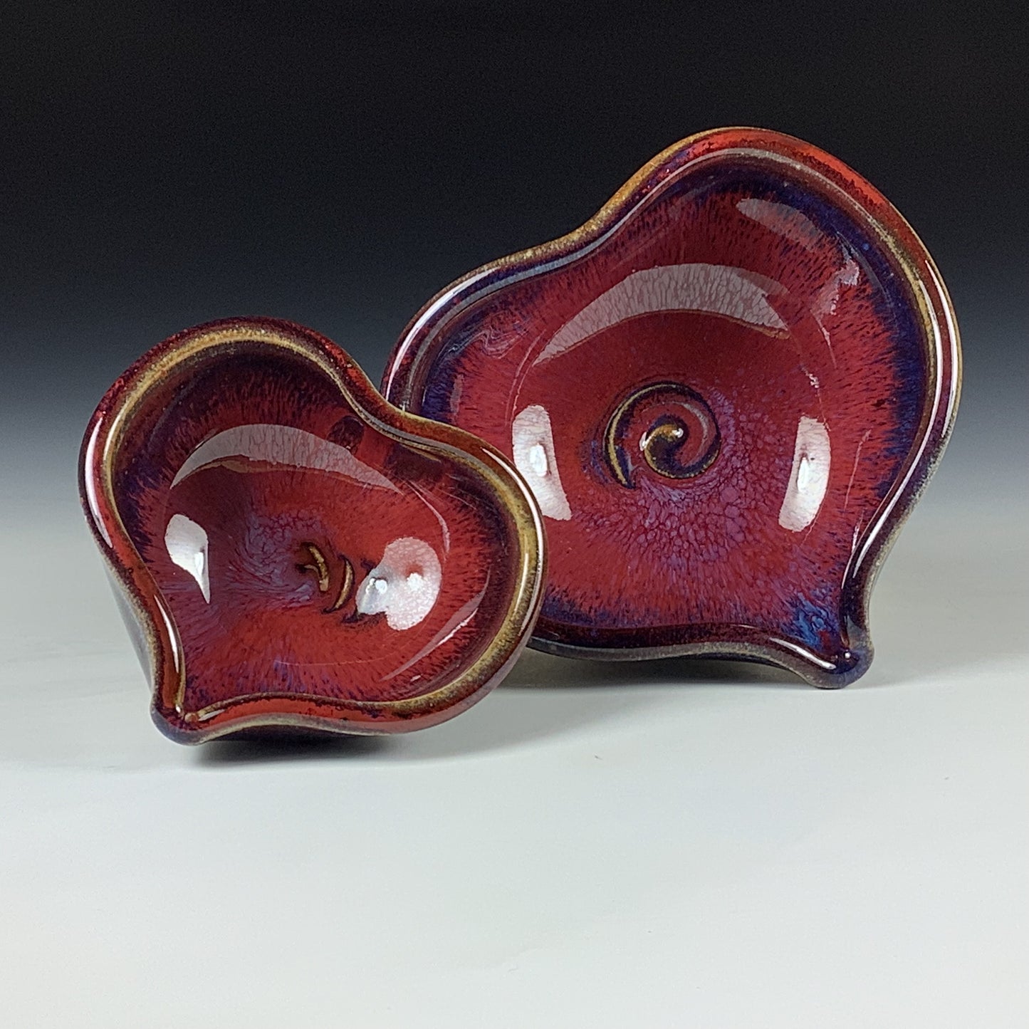 Handmade Ceramic Heart-Shaped Nesting Bowl Set of 2, Red Purple Glaze - Item 4027