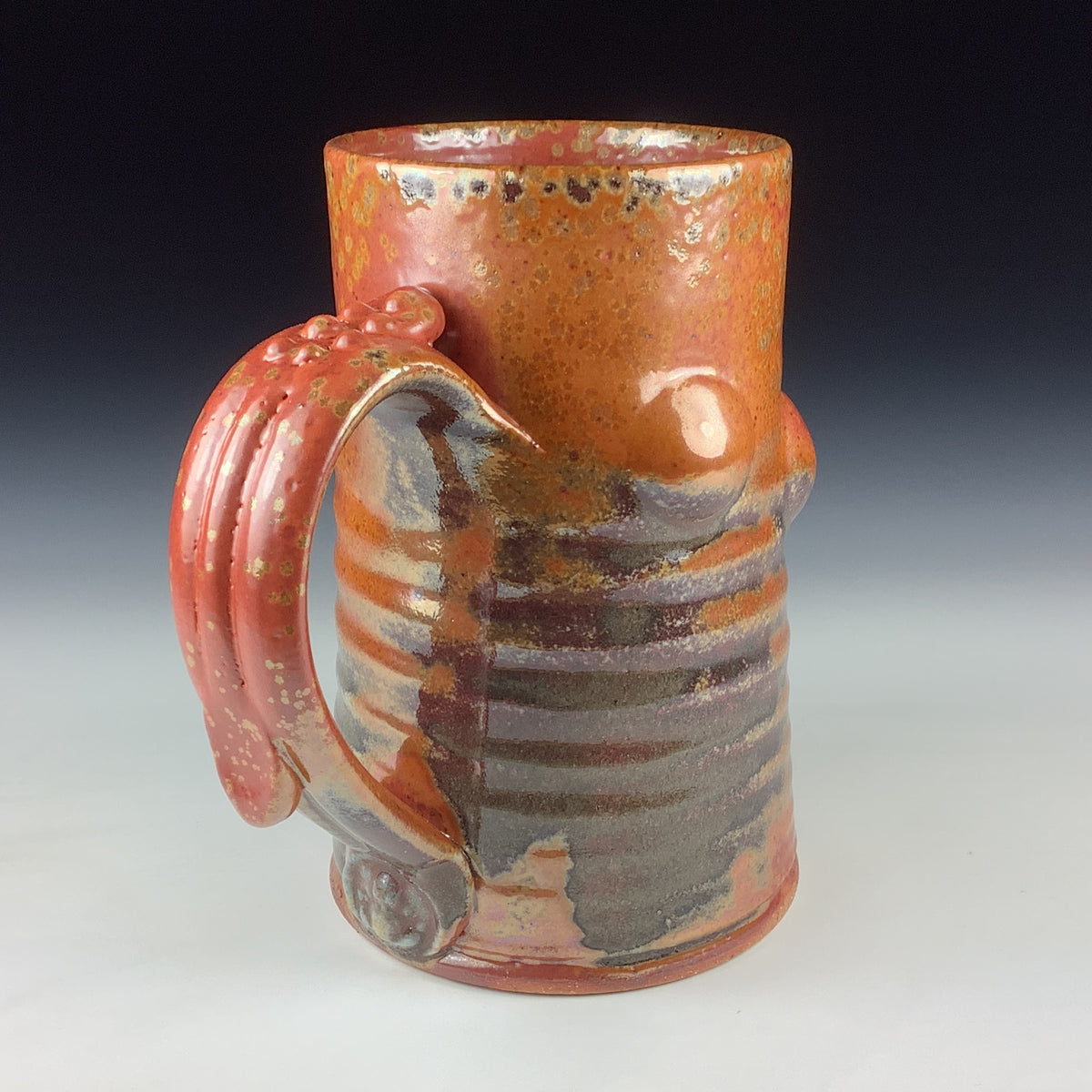 Handmade Stoneware Coffee Mug: Shino Orange Glaze, Bump Pottery Tea Mug