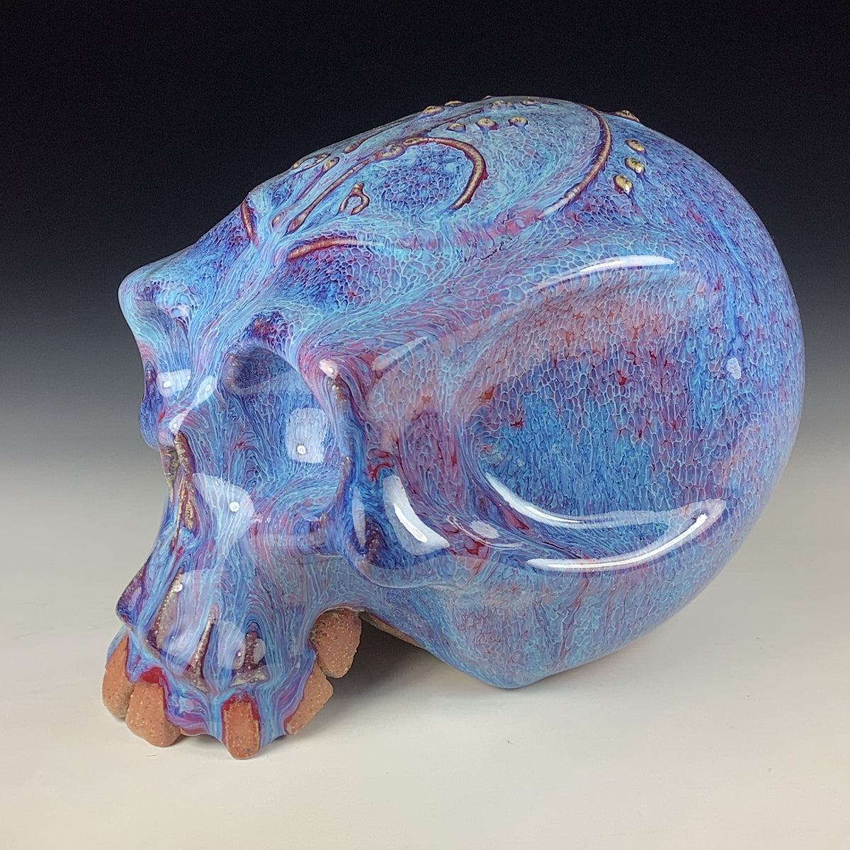 Handmade Purple Ceramic Stoneware Pottery Skull