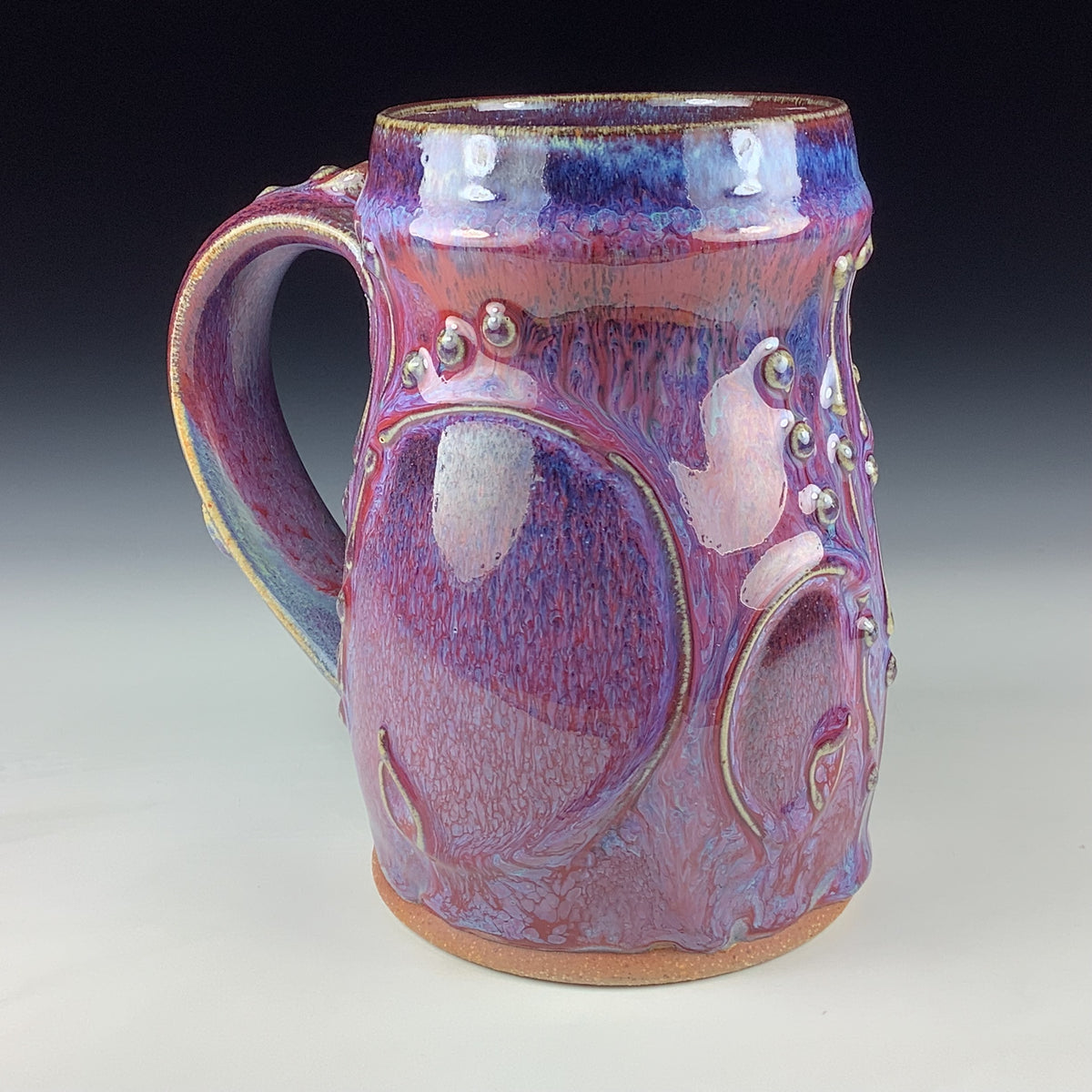 Handmade Ceramic Coffee Mug: Purple Red Bamboo Slip Stoneware Pottery