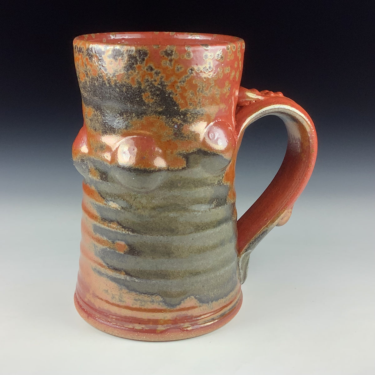 Handmade Stoneware Coffee Mug: Shino Orange Glaze, Bump Pottery Tea Mug