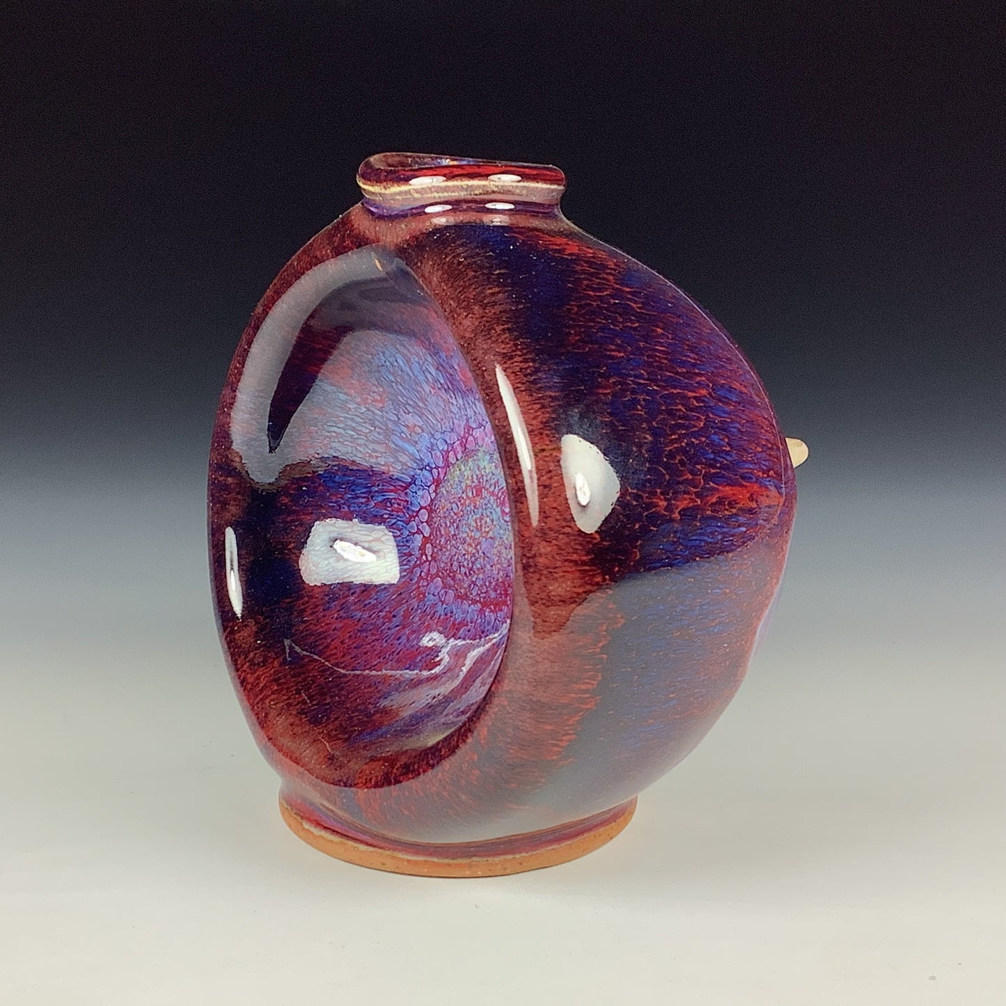 Handmade ceramic stoneware pottery dinnerware bottle sculpture bowl - red purple