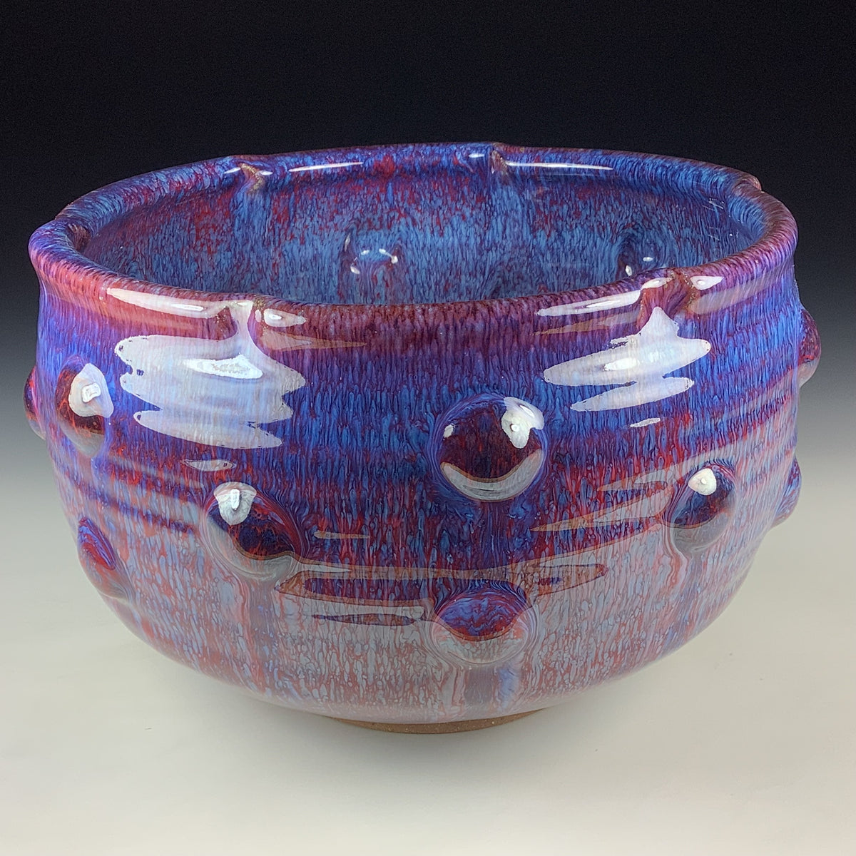Handmade Ceramic Stoneware Pottery Serving Bowl or Centerpiece - Medium Red Purple Bump Glaze
