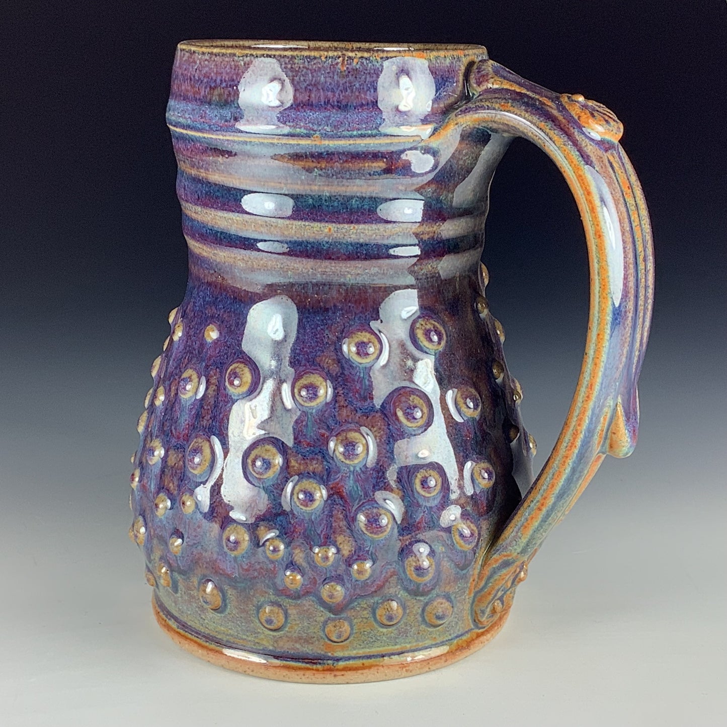 Handmade Stoneware Coffee Mug: Purple Glaze, Slip-Dotted