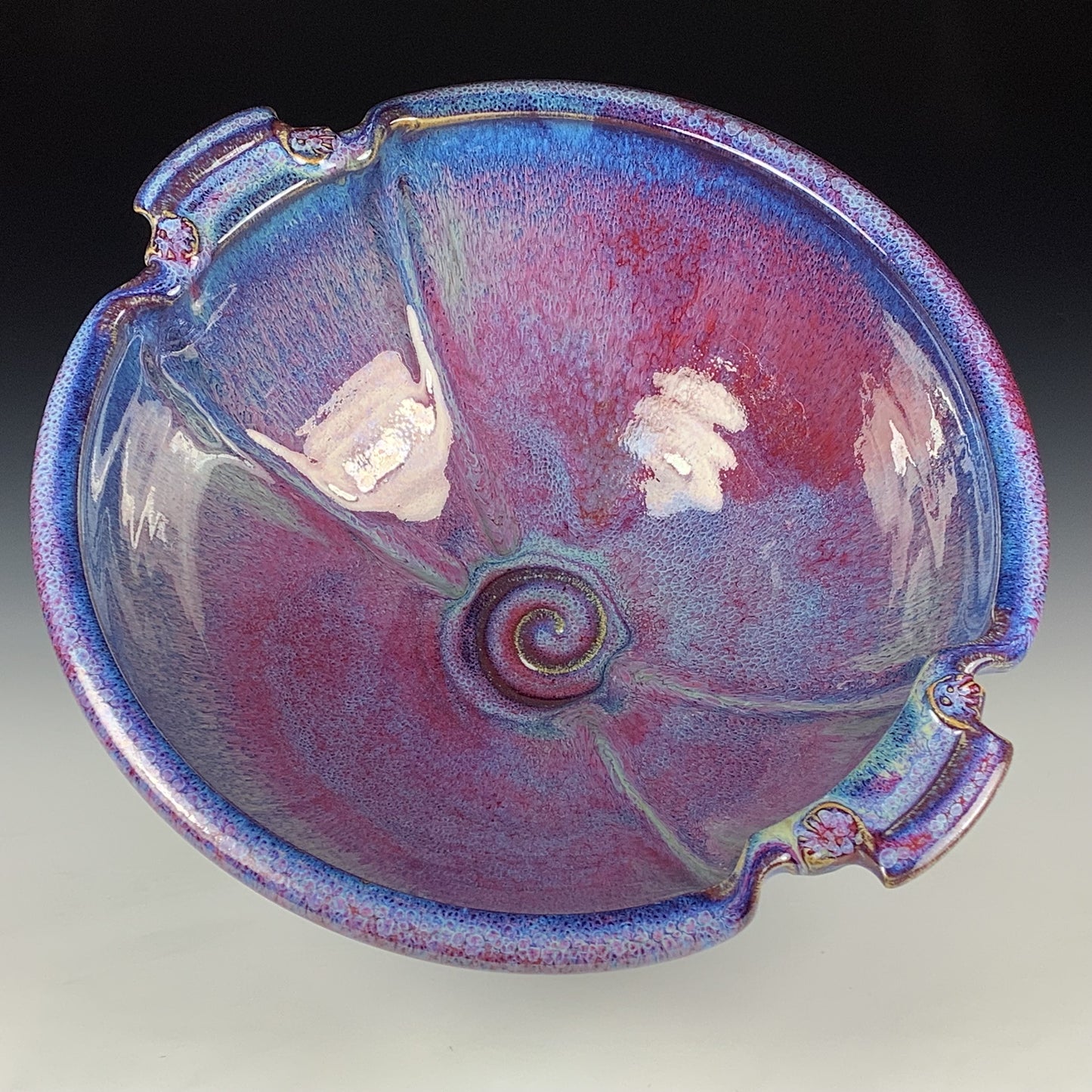 Handmade Stoneware Pottery Purple Glazed Serving Bowl with Handles - Item 4081