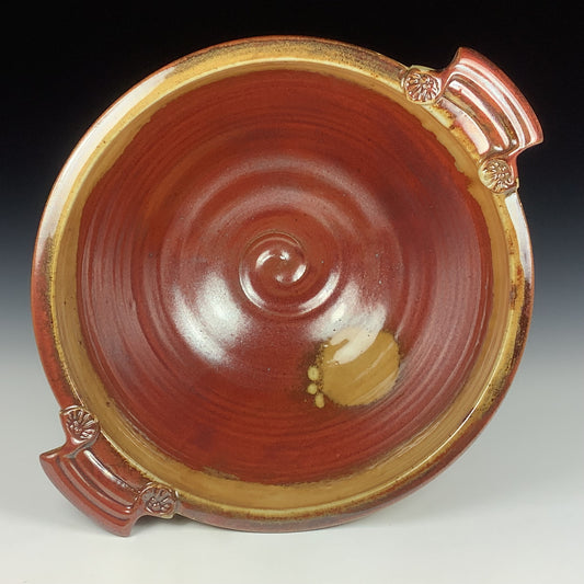 Handmade ceramic artisanal pottery bowls dinnerware stoneware serving bowls centerpiece - Large iron red with white ash with handles 3680