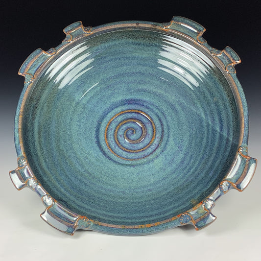 Handmade Stoneware Pottery Large Blue Glazed Serving Platter with Handles