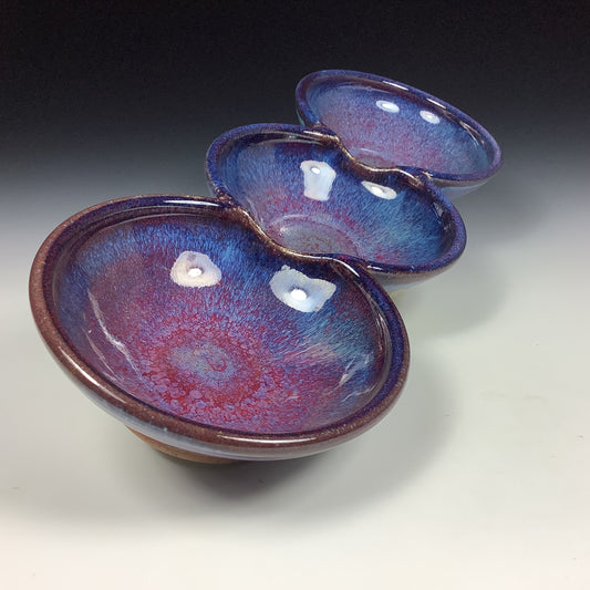 Handmade ceramic artisanal pottery bowls dinnerware stoneware serving bowls - Purple tri-bowl 3688