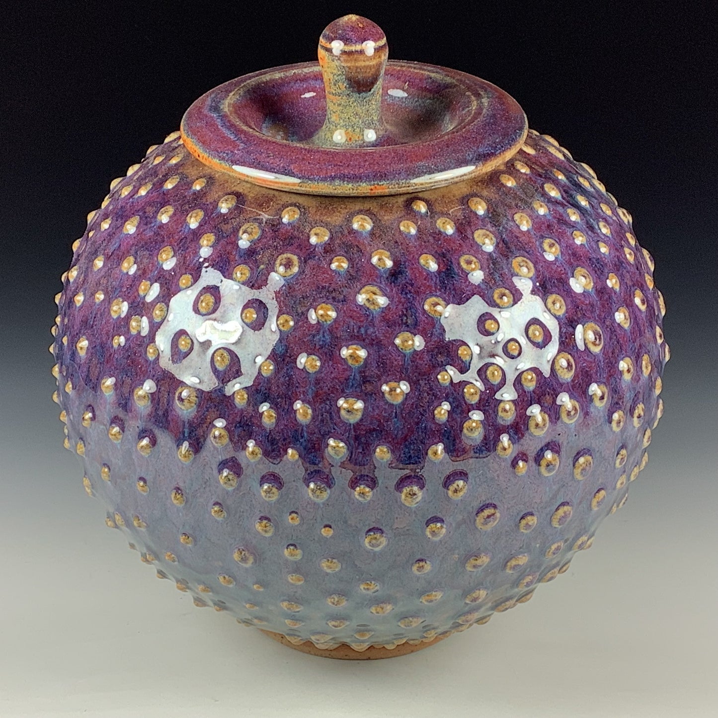 Handmade Ceramic Stoneware Pottery - Deep Purple Slip Dotted Orb Lidded Jar
