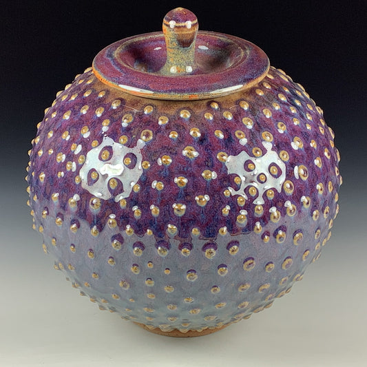 Handmade Ceramic Stoneware Pottery - Deep Purple Slip Dotted Orb Lidded Jar