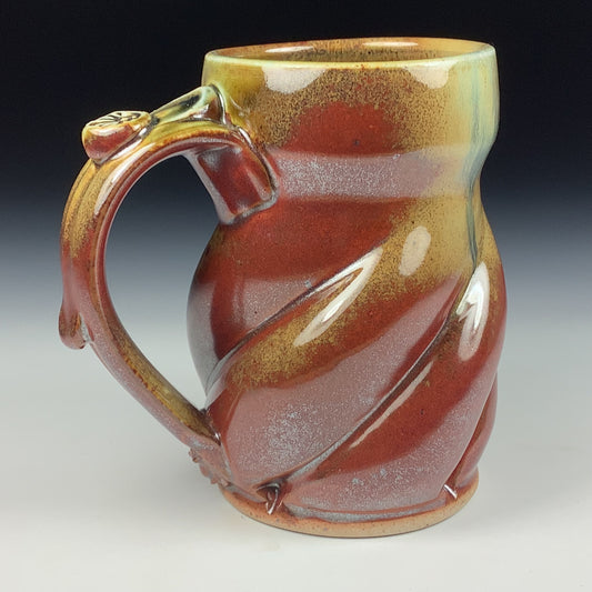 Handmade ceramic mugs stoneware coffee mugs pottery tea mugs stoneware drinkware - Iron red with white ash twisty mug 3770