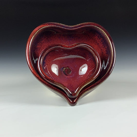 Handmade Ceramic Heart-Shaped Nesting Bowl Set of 2, Red Purple Glaze - Item 4024