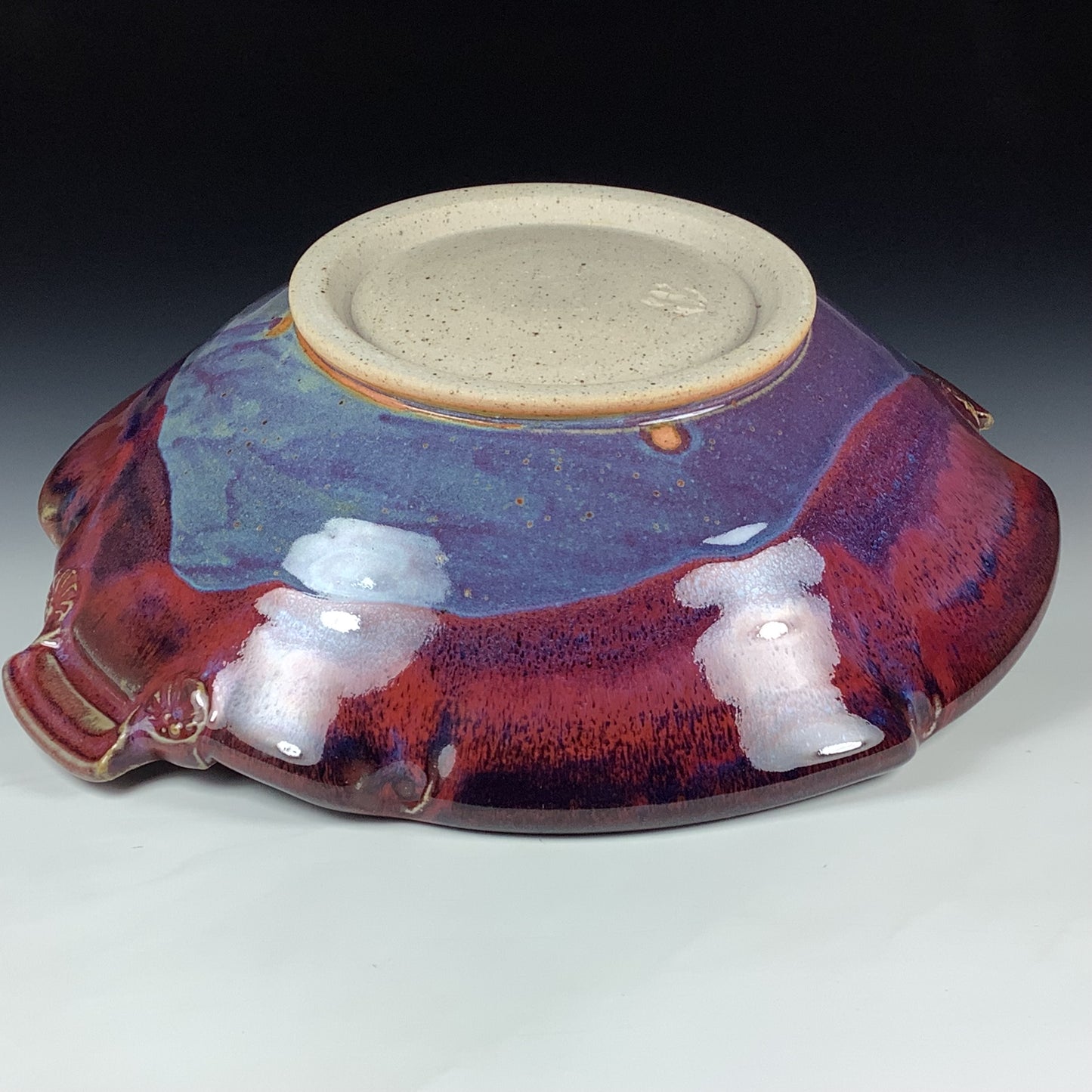 Handmade Stoneware Pottery Purple Red Glazed Serving Dish with Handles - Item 4074