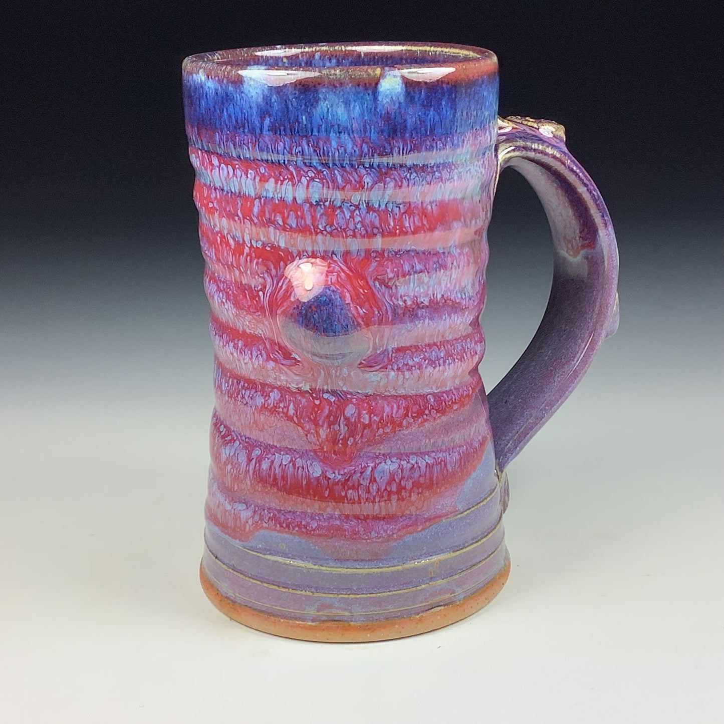 Handmade ceramic mugs stoneware coffee mugs pottery tea mugs stoneware drinkware - purple red slip trail dots bump item 3799