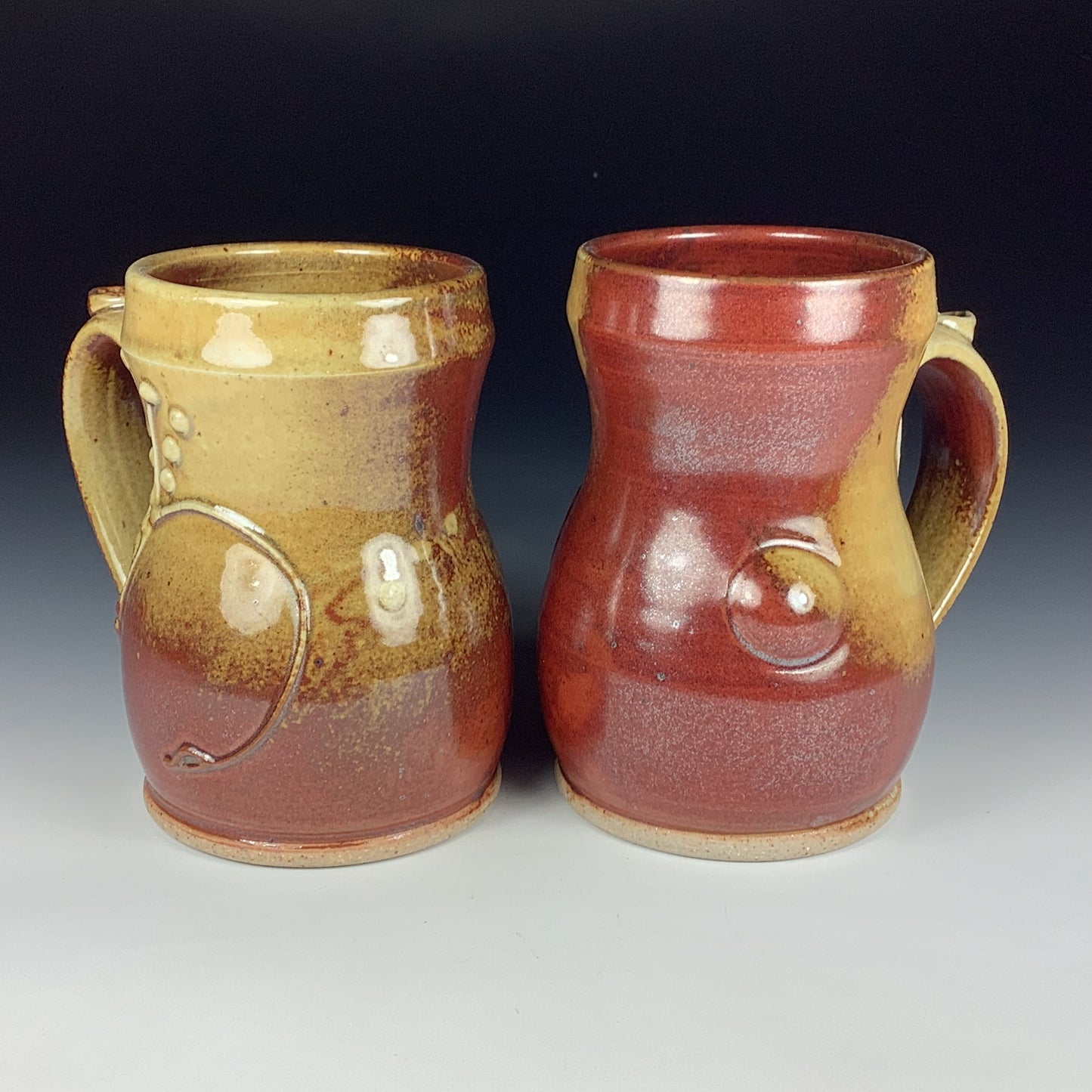 Handmade Ceramic Coffee Mug Set, Iron Red with White Ash Glaze, Bamboo Slip-Dotted Stoneware, Set of Two - Item 3942