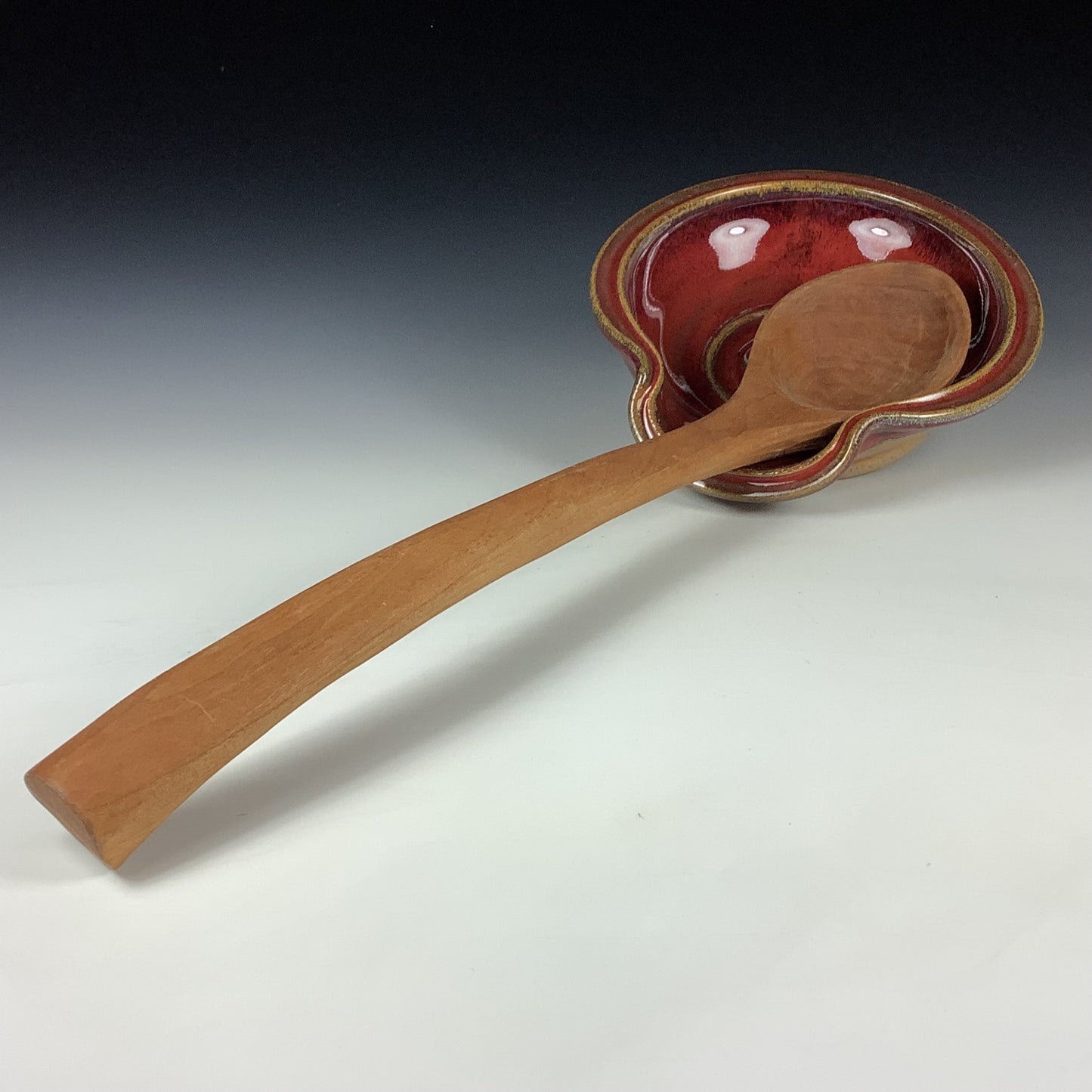 Handmade Ceramic Spoon Rest: Red Glaze, Spiral