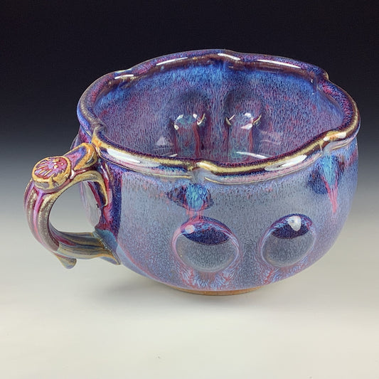 Handmade Ceramic Pottery Bowl with Handle, Red Purple Bump Glaze