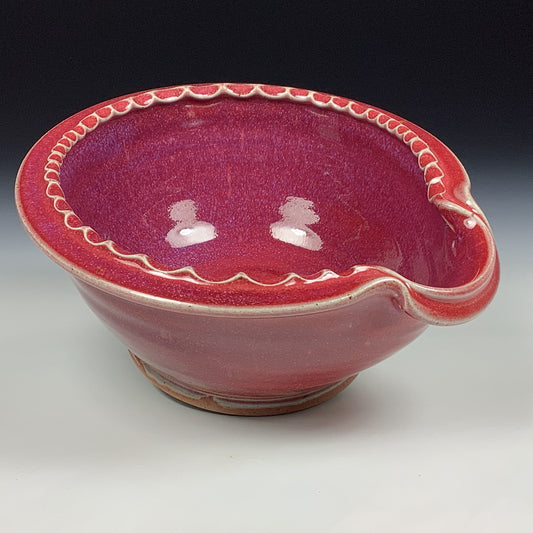 Handmade ceramic deep spoon rest stoneware pottery kitchenware - Deep red dotted rim item 3872