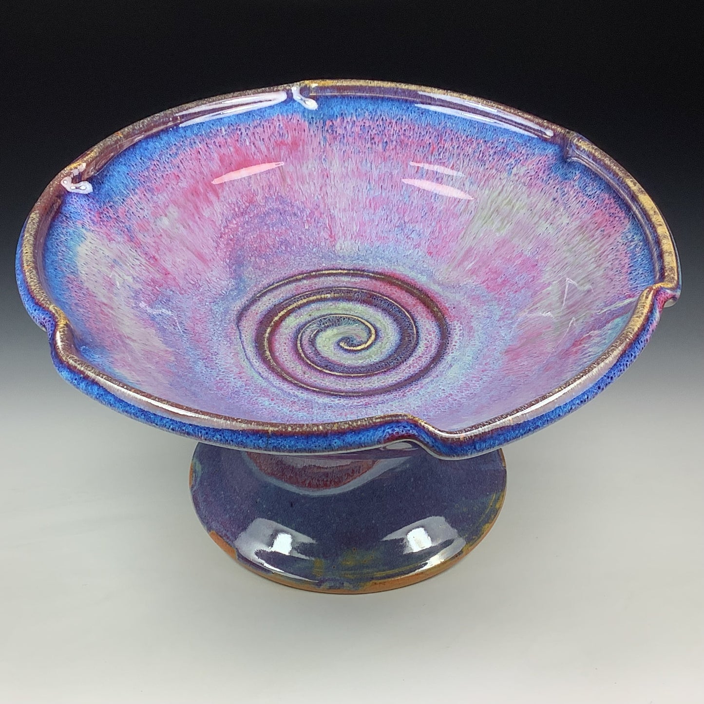 Handmade Ceramic Pedestal Serving Bowl: Purple Glaze  - Item 3999