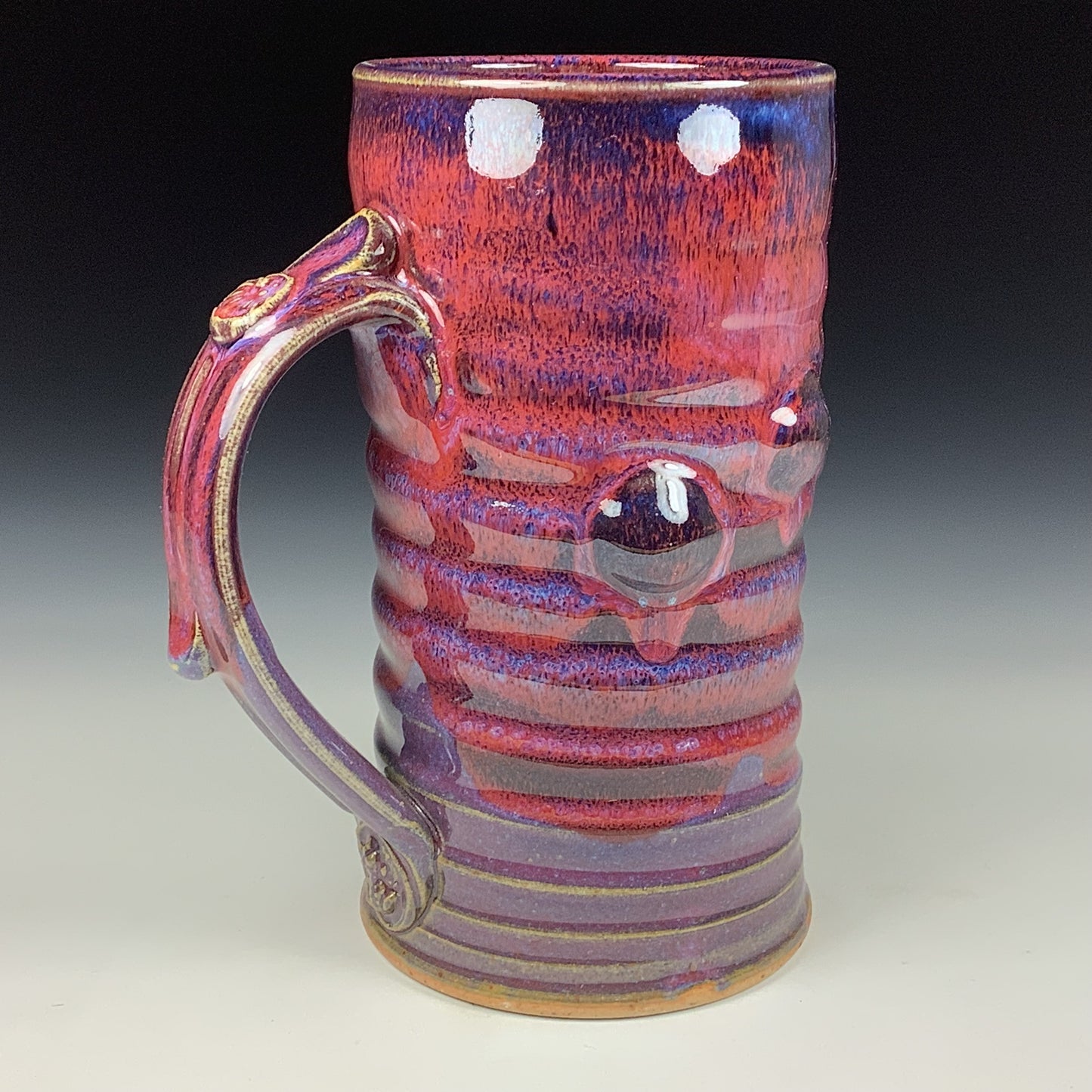 Handmade ceramic mugs large stoneware mugs coffee pottery tea mugs drinkware - red throwing line bump mug 3672
