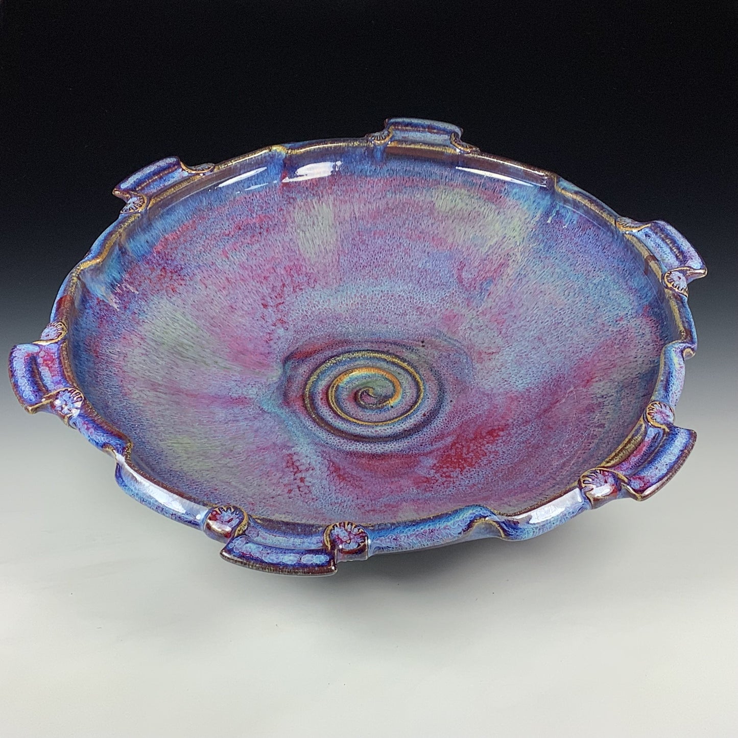Handmade Stoneware Pottery Large Purple Glazed Serving Platter with Handles