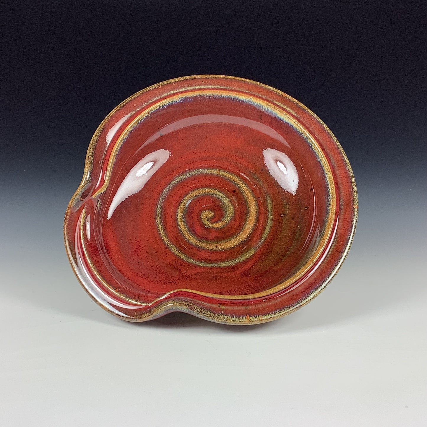 Handmade Ceramic Spoon Rest: Red Glaze, Spiral