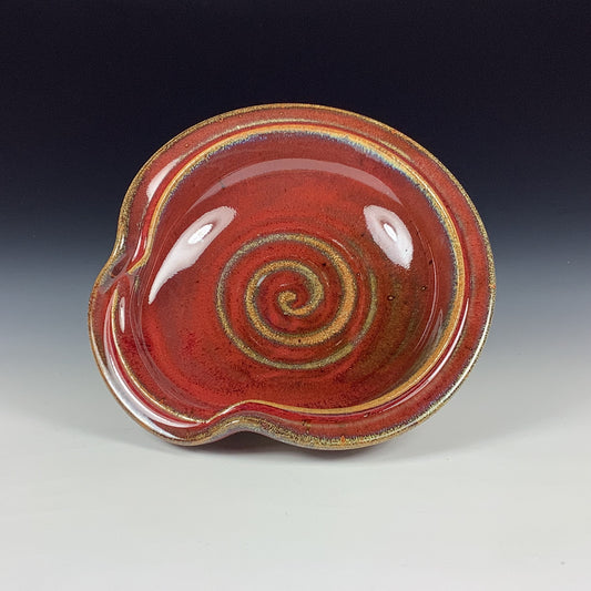 Handmade Ceramic Spoon Rest: Red Glaze, Spiral