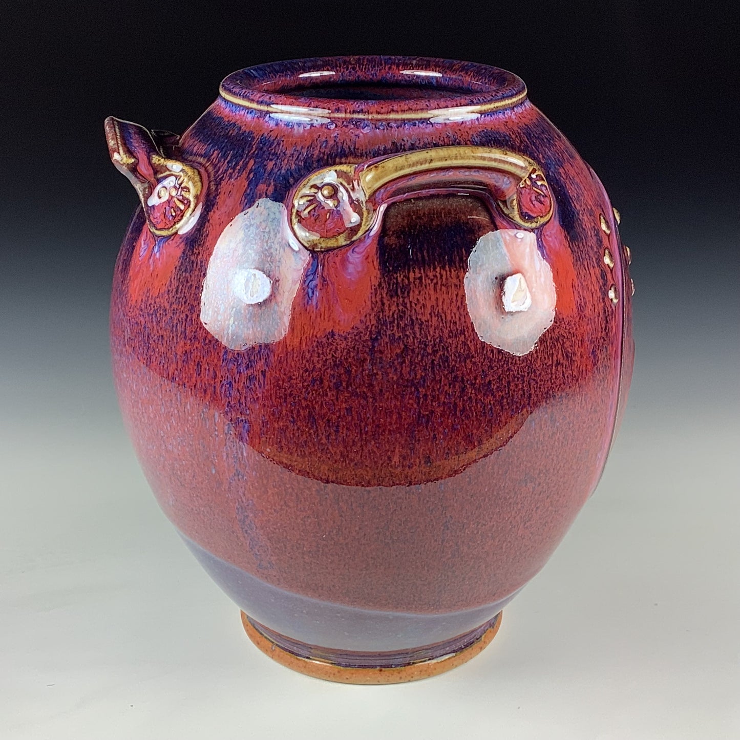 Handmade Stoneware Pottery Slip Trail Bamboo Purple Red Glaze Vase - Item 4094