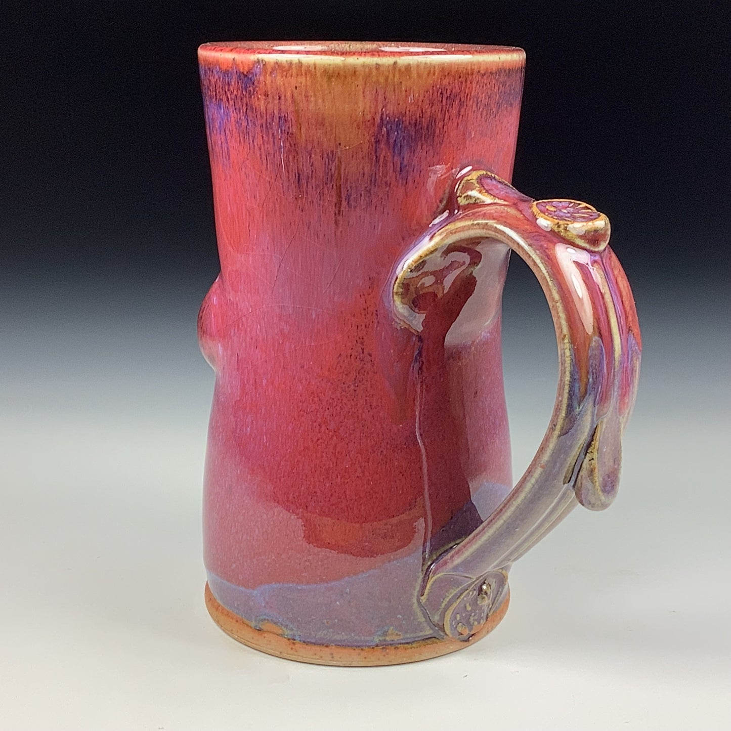 Handmade ceramic mugs stoneware coffee mugs pottery tea mugs stoneware drinkware - Red dotted slip bump mug 3788