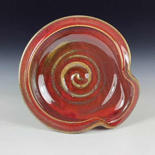 Handmade Ceramic Spoon Rest: Red Glaze, Spiral