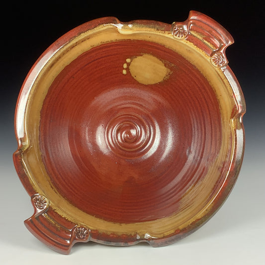 Handmade ceramic artisanal pottery bowls dinnerware stoneware serving bowls centerpiece - Large iron red with white ash twisted rim with handles 3682