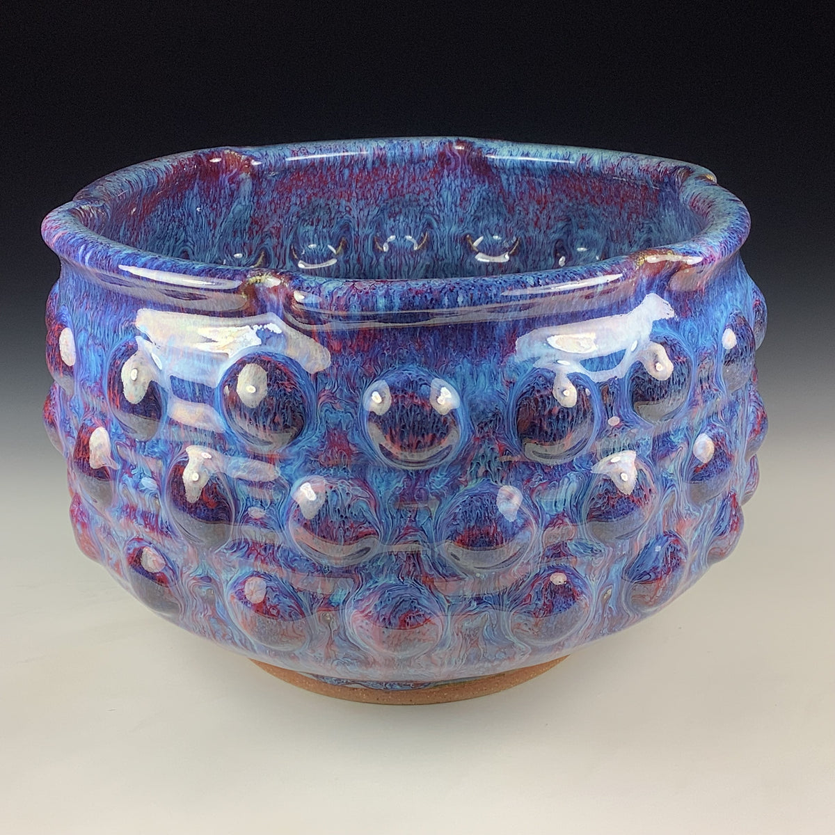 Handmade Ceramic Stoneware Pottery Serving Bowl or Centerpiece - Medium Red Purple Bump Glaze