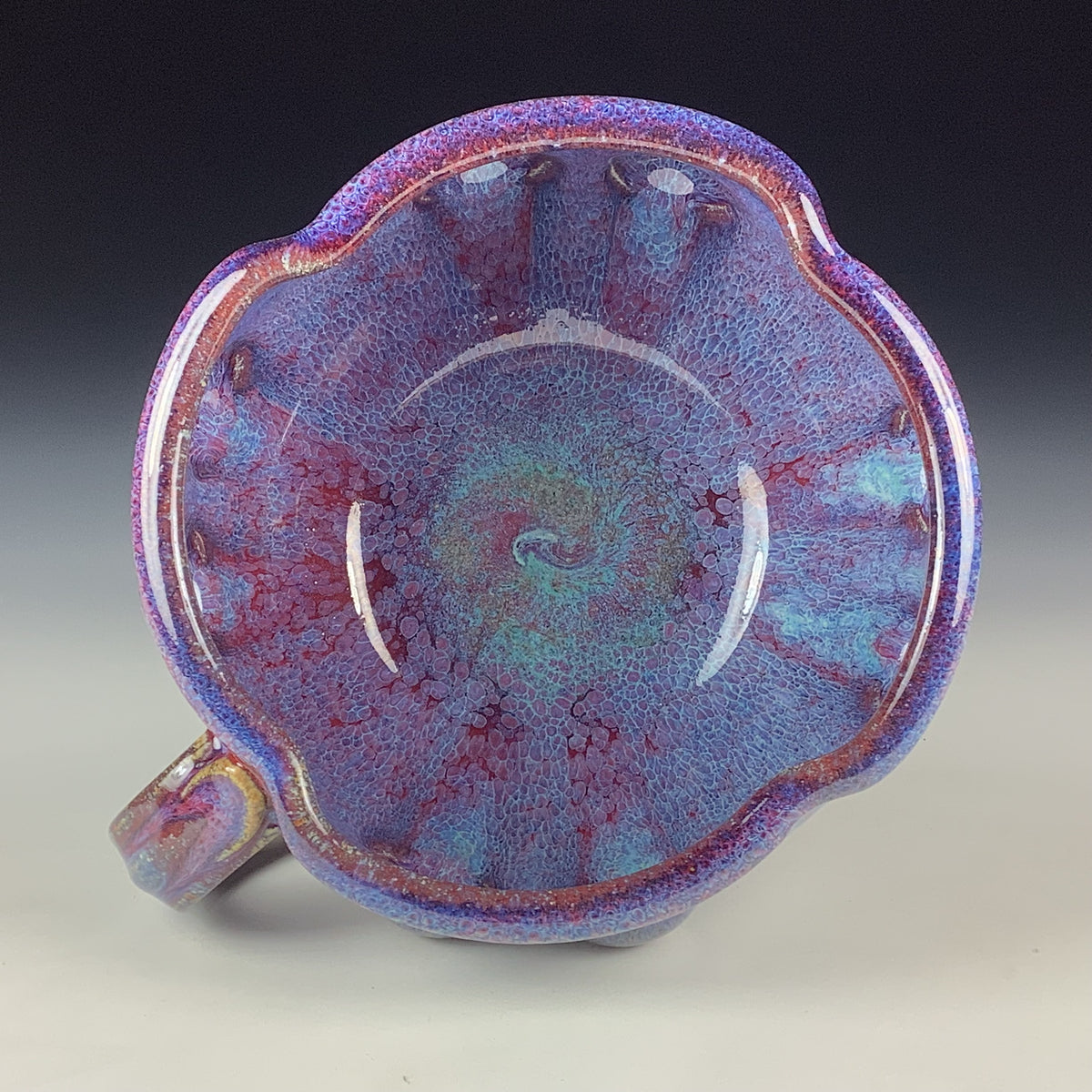 Handmade Ceramic Pottery Bowl with Handle, Red Purple Bump Glaze